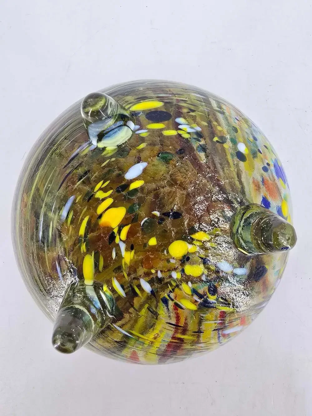 Vintage Hand Blown Confetti Swirl Footed Art Glass Bowl